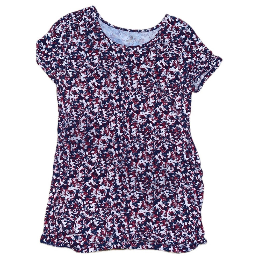 Maternity Large Red Blue White Floral print Ruched Blouse Top